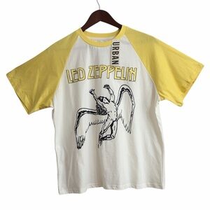 Urban LED-ZEPPELIN Yellow & White Cotton Raglan Short Sleeve Tee NWT S/M
